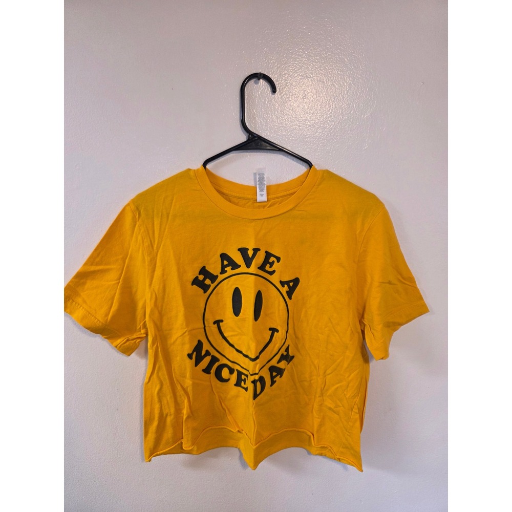 Bella Canvas Have A Nice Day Smiley Face Cropped Graphic T-Shirt Yellow Large